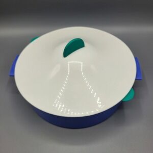 Vintage Tupperware Microwave Steamer Set 3pc Purple Teal White Reheatable Round